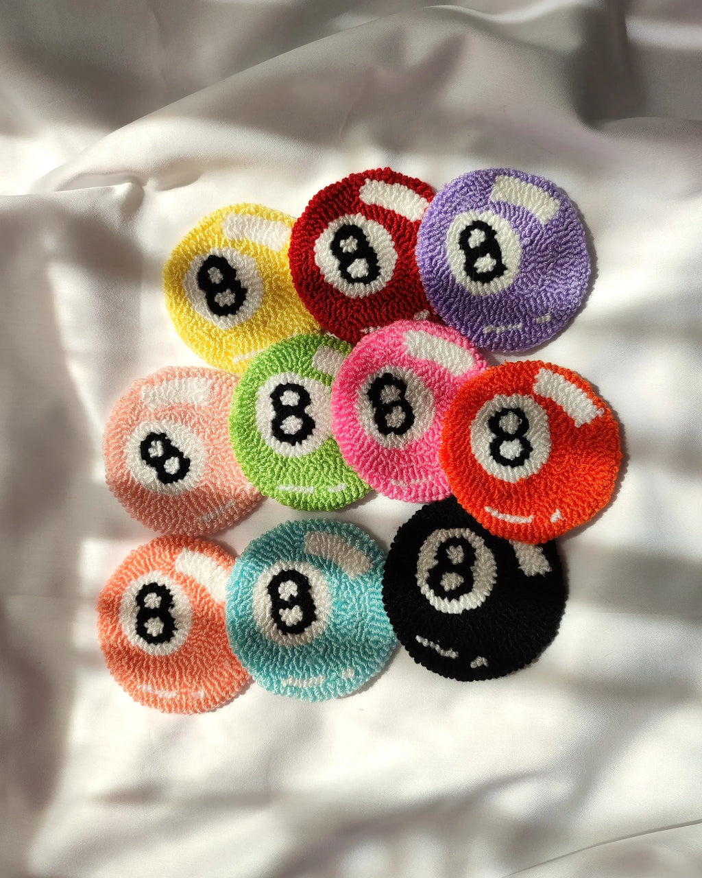 Handmade 8-Ball Car Coaster Set | Tufted Punch Needle Cup Holder Accessories