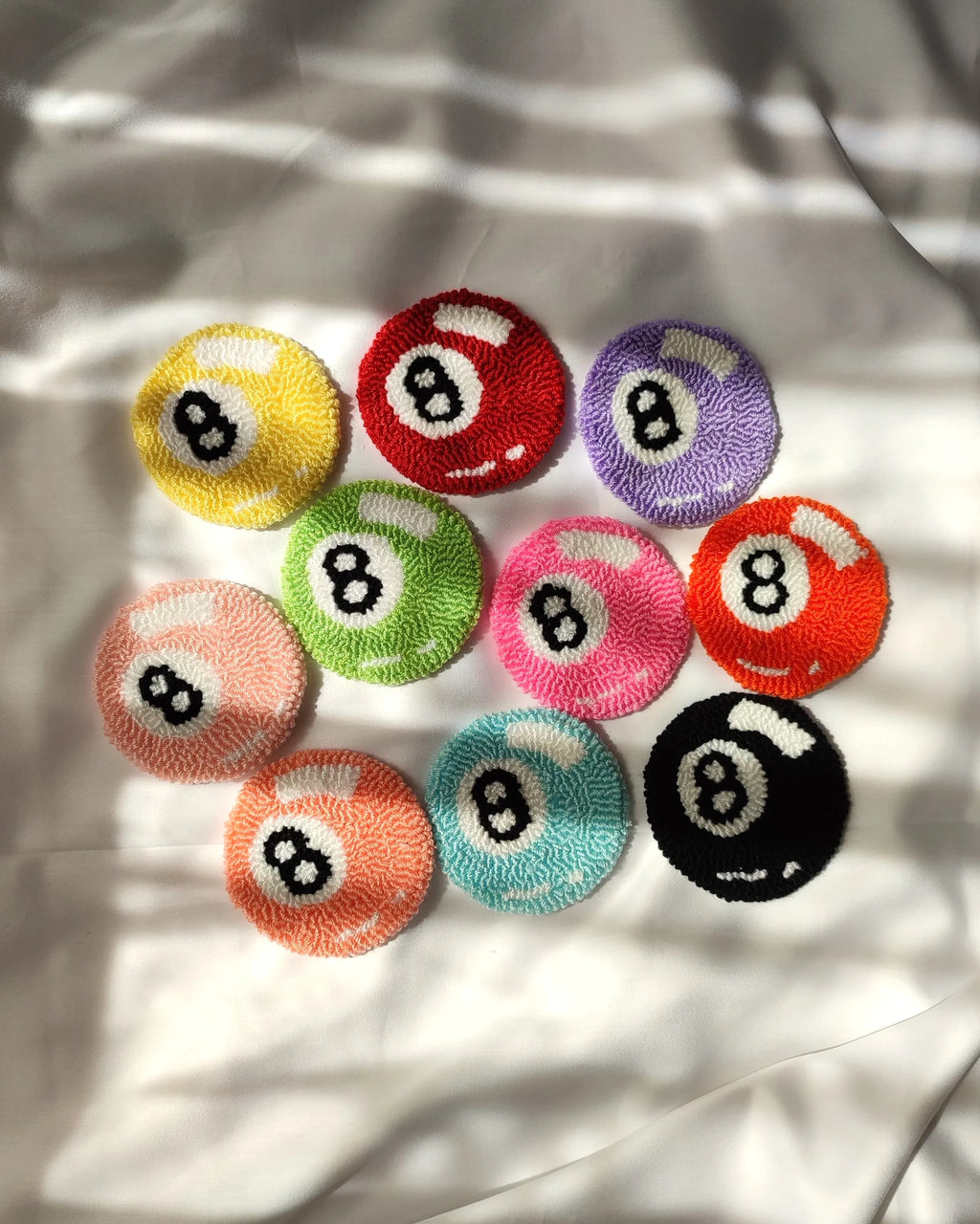 Handmade 8-Ball Car Coaster Set | Tufted Punch Needle Cup Holder Accessories
