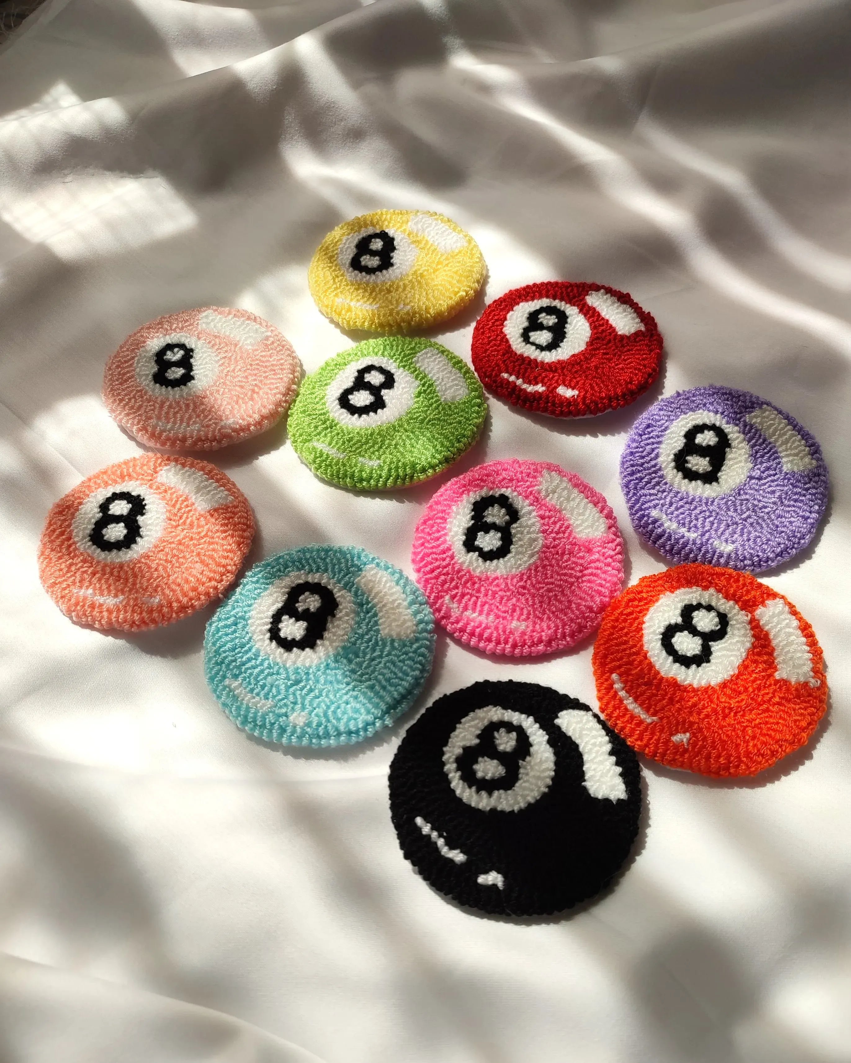 Handmade 8-Ball Car Coaster Set | Tufted Punch Needle Cup Holder Accessories